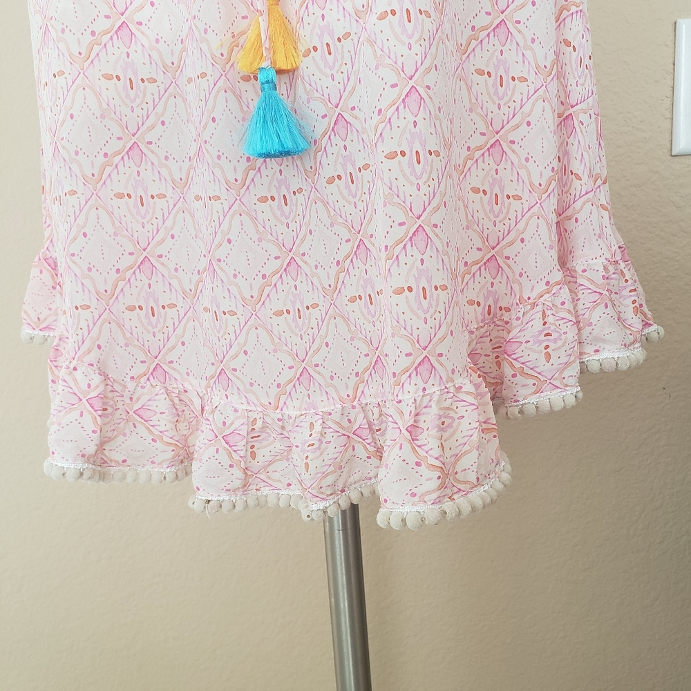Athena Procopiou dress Pink Silk Floral Tassles Size 1 US Small - Picture 4 of 12